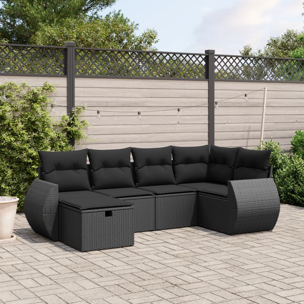 6-tlg. Garten-Sofagarnitur mit Kissen Schwarz Poly Rattan 6-tlg. Garten-Sofagarnitur mit Kissen Schwarz Poly Rattan
