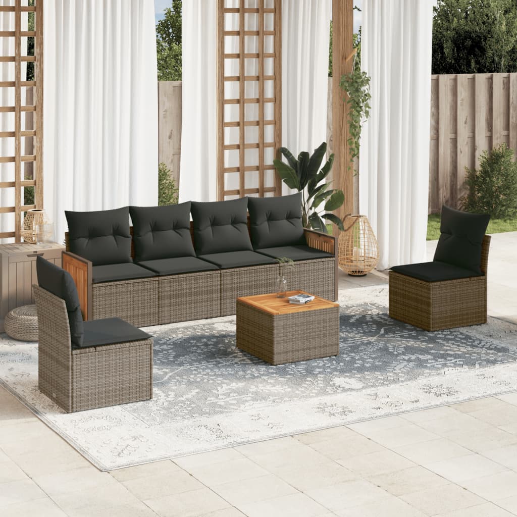 7-tlg. Garten-Sofagarnitur mit Kissen Grau Poly Rattan 7-tlg. Garten-Sofagarnitur mit Kissen Grau Poly Rattan