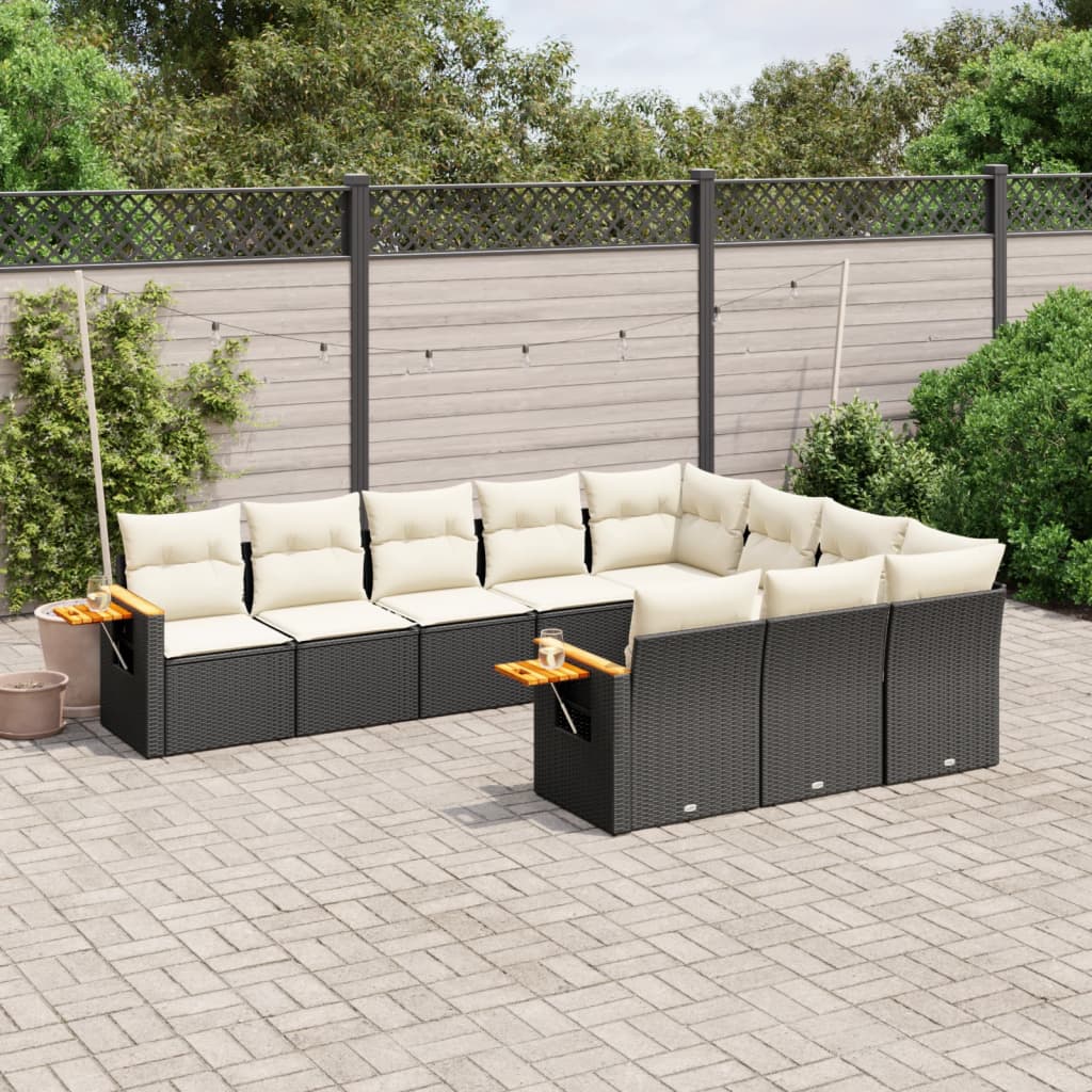10-tlg. Garten-Sofagarnitur mit Kissen Schwarz Poly Rattan 10-tlg. Garten-Sofagarnitur mit Kissen Schwarz Poly Rattan