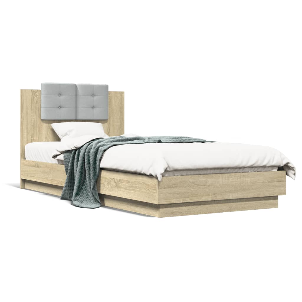 Bettgestell mit Kopfteil & LED-Leuchten Sonoma-Eiche 100x200 cm Bettgestell mit Kopfteil & LED-Leuchten Sonoma-Eiche 100x200 cm