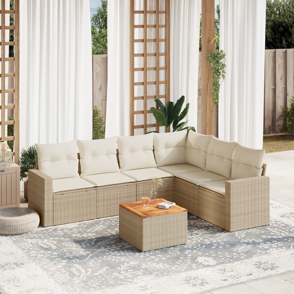 7-tlg. Garten-Sofagarnitur mit Kissen Beige Poly Rattan 7-tlg. Garten-Sofagarnitur mit Kissen Beige Poly Rattan