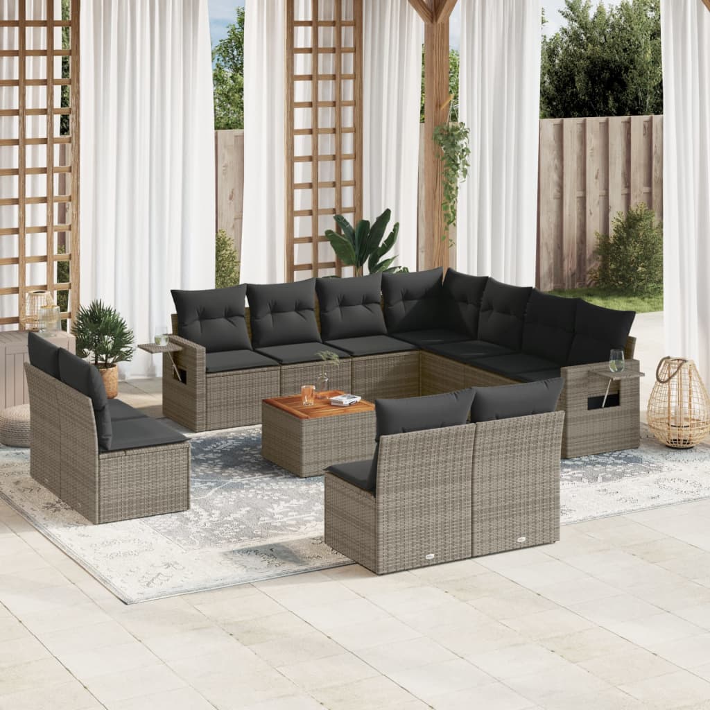 12-tlg. Garten-Sofagarnitur mit Kissen Grau Poly Rattan 12-tlg. Garten-Sofagarnitur mit Kissen Grau Poly Rattan