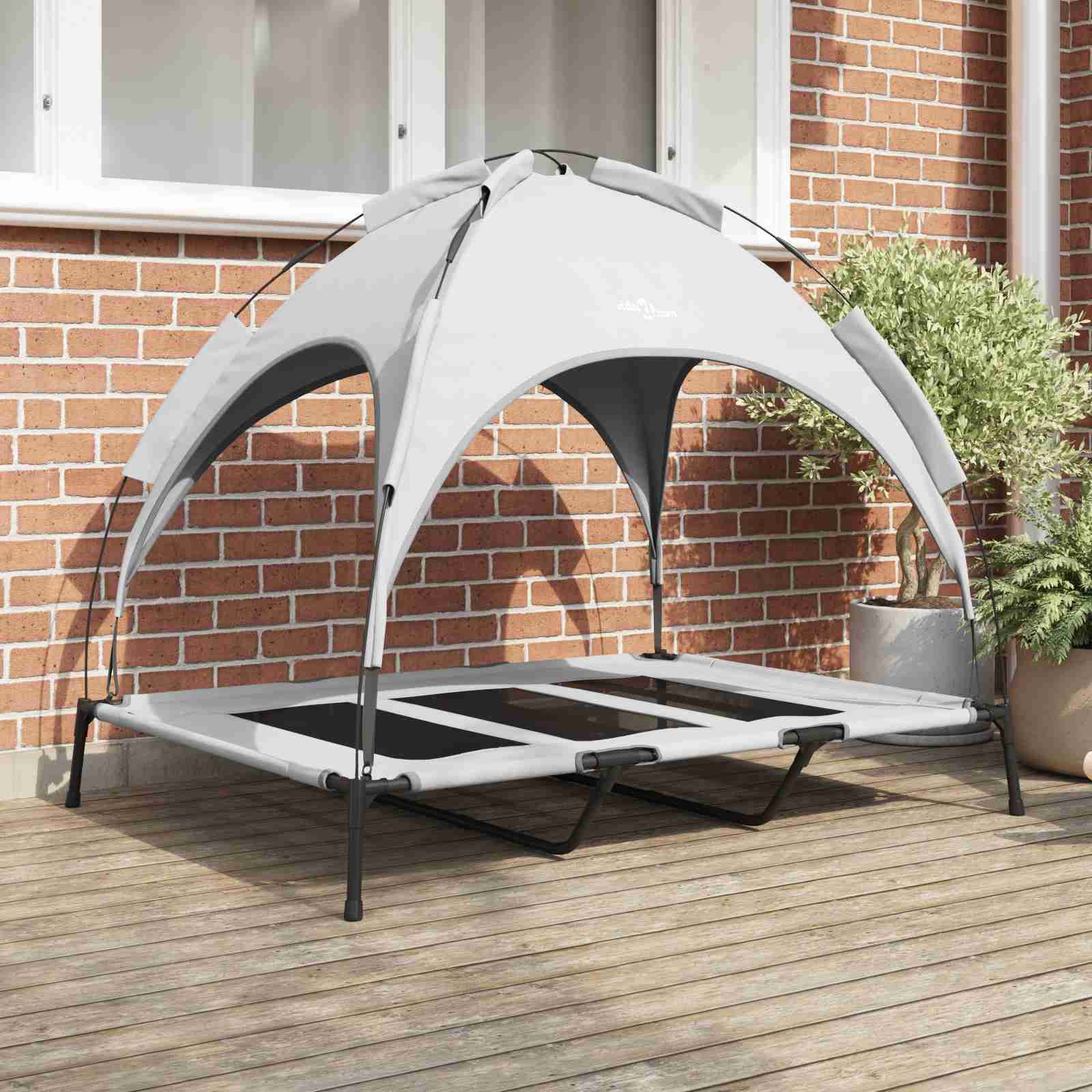 Erhöhtes Hundebett mit abnehmbarem Dach Silbergrau XL Stahl Erhöhtes Hundebett mit abnehmbarem Dach Silbergrau XL Stahl