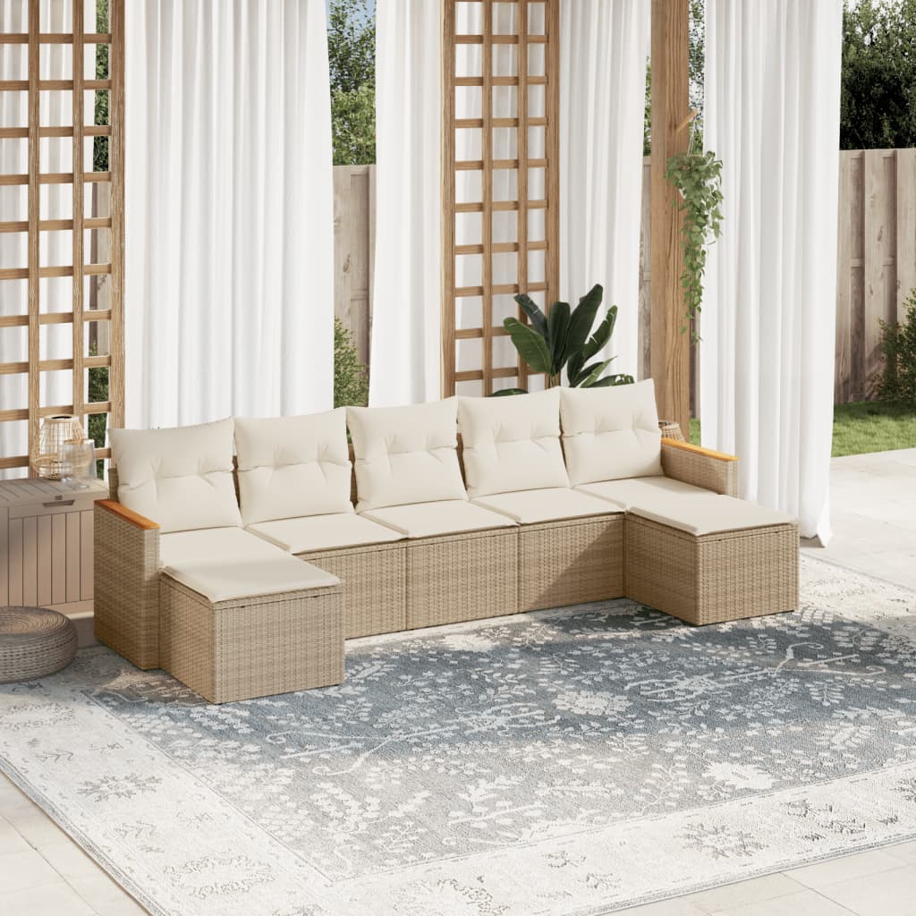 7-tlg. Garten-Sofagarnitur mit Kissen Beige Poly Rattan 7-tlg. Garten-Sofagarnitur mit Kissen Beige Poly Rattan