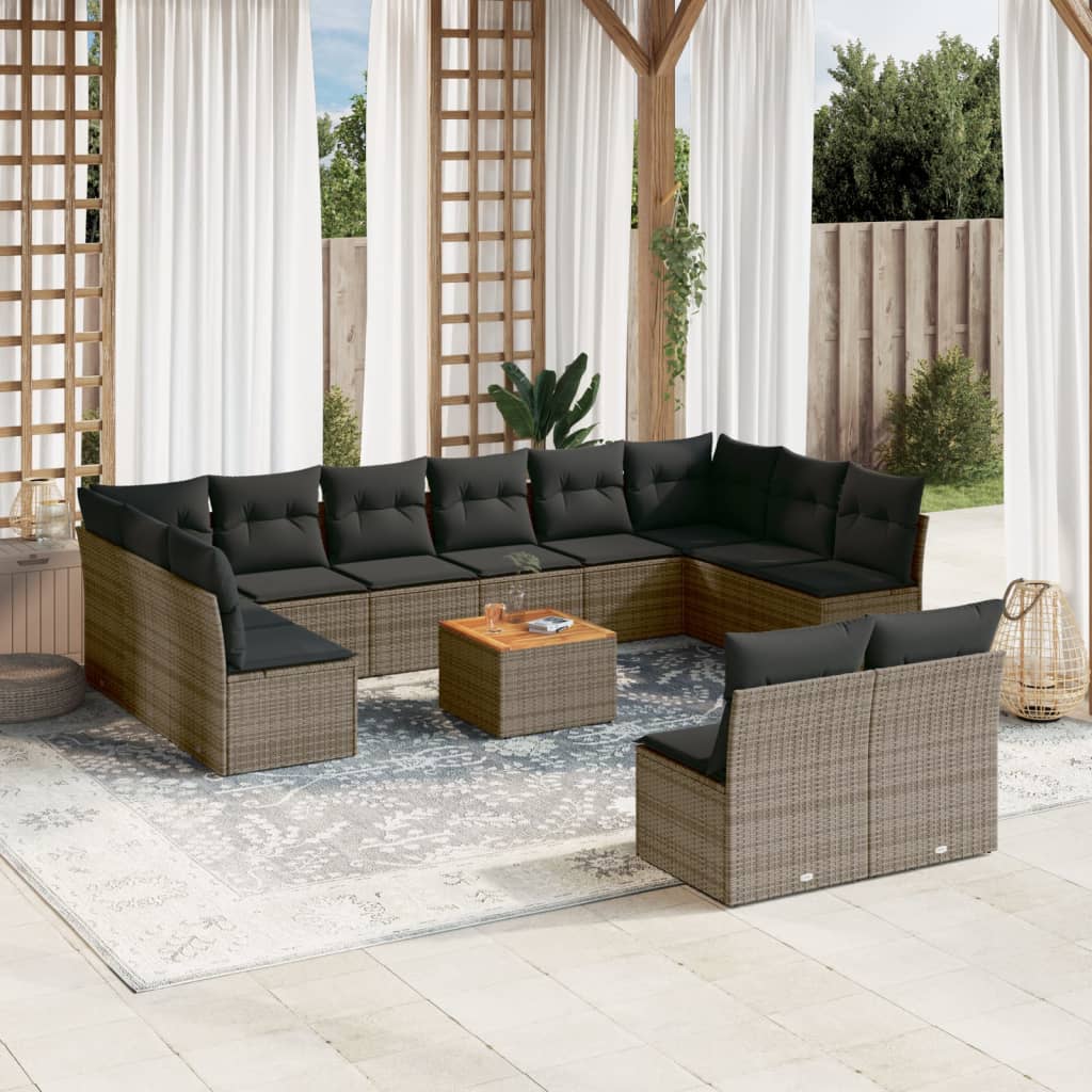 13-tlg. Garten-Sofagarnitur mit Kissen Grau Poly Rattan 13-tlg. Garten-Sofagarnitur mit Kissen Grau Poly Rattan