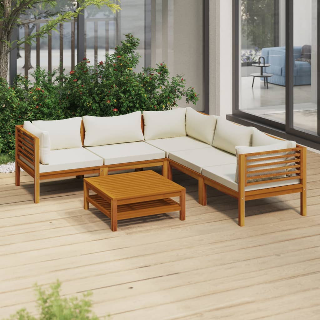 6-tlg. Garten-Lounge-Set mit Creme Kissen Massivholz Akazie 6-tlg. Garten-Lounge-Set mit Creme Kissen Massivholz Akazie