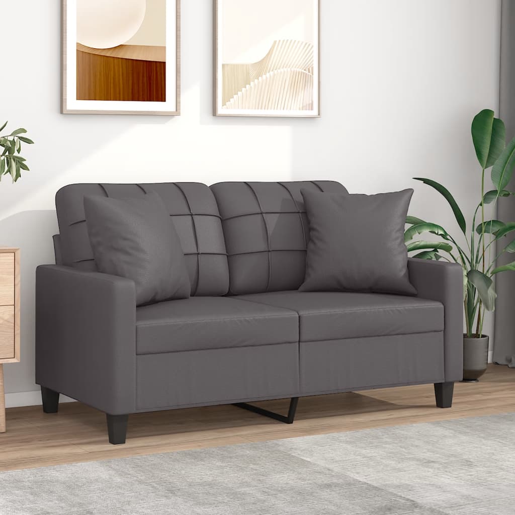 2-Sitzer-Sofa mit Zierkissen Grau 120 cm Kunstleder 2-Sitzer-Sofa mit Zierkissen Grau 120 cm Kunstleder