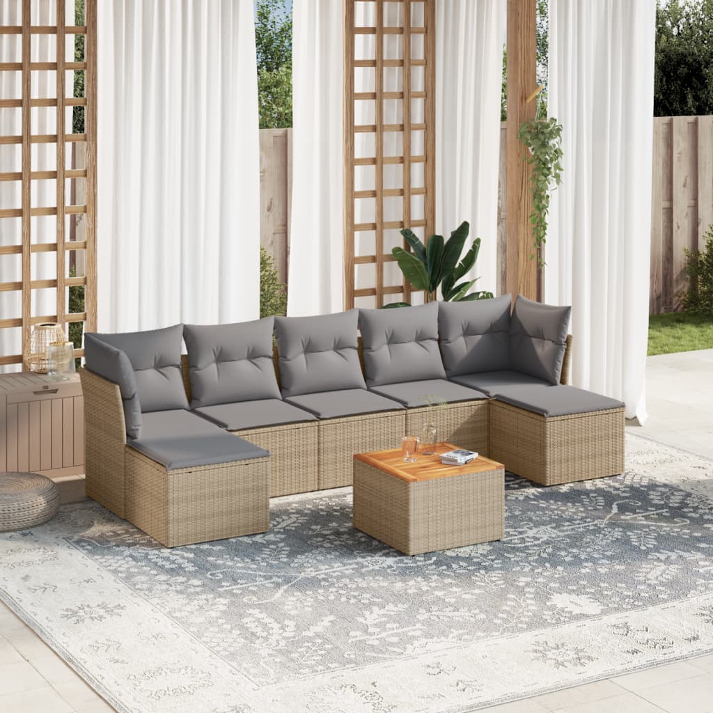 8-tlg. Garten-Sofagarnitur mit Kissen Beige Poly Rattan 8-tlg. Garten-Sofagarnitur mit Kissen Beige Poly Rattan