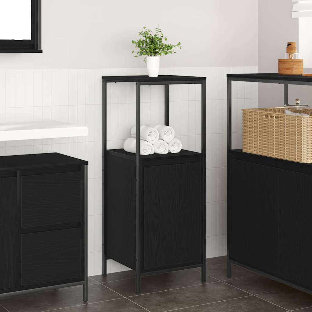 Badschrank mit Regalen Schwarz Eichen-Optik 36x35x95 cm