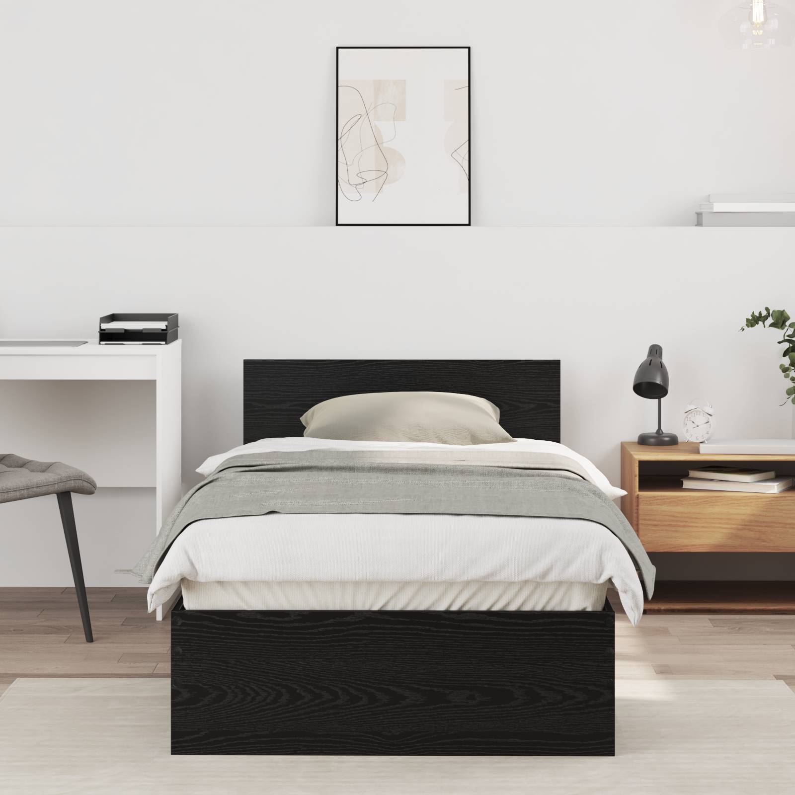 Bettgestell mit Kopfteil Schwarze Eiche 90x200 cm Konstruiertes Holz