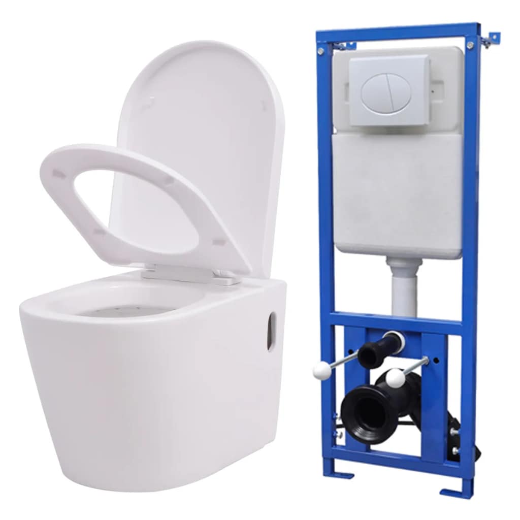 Hänge-Toilette mit Einbau-Spülkasten Keramik Weiß Hänge-Toilette mit Einbau-Spülkasten Keramik Weiß