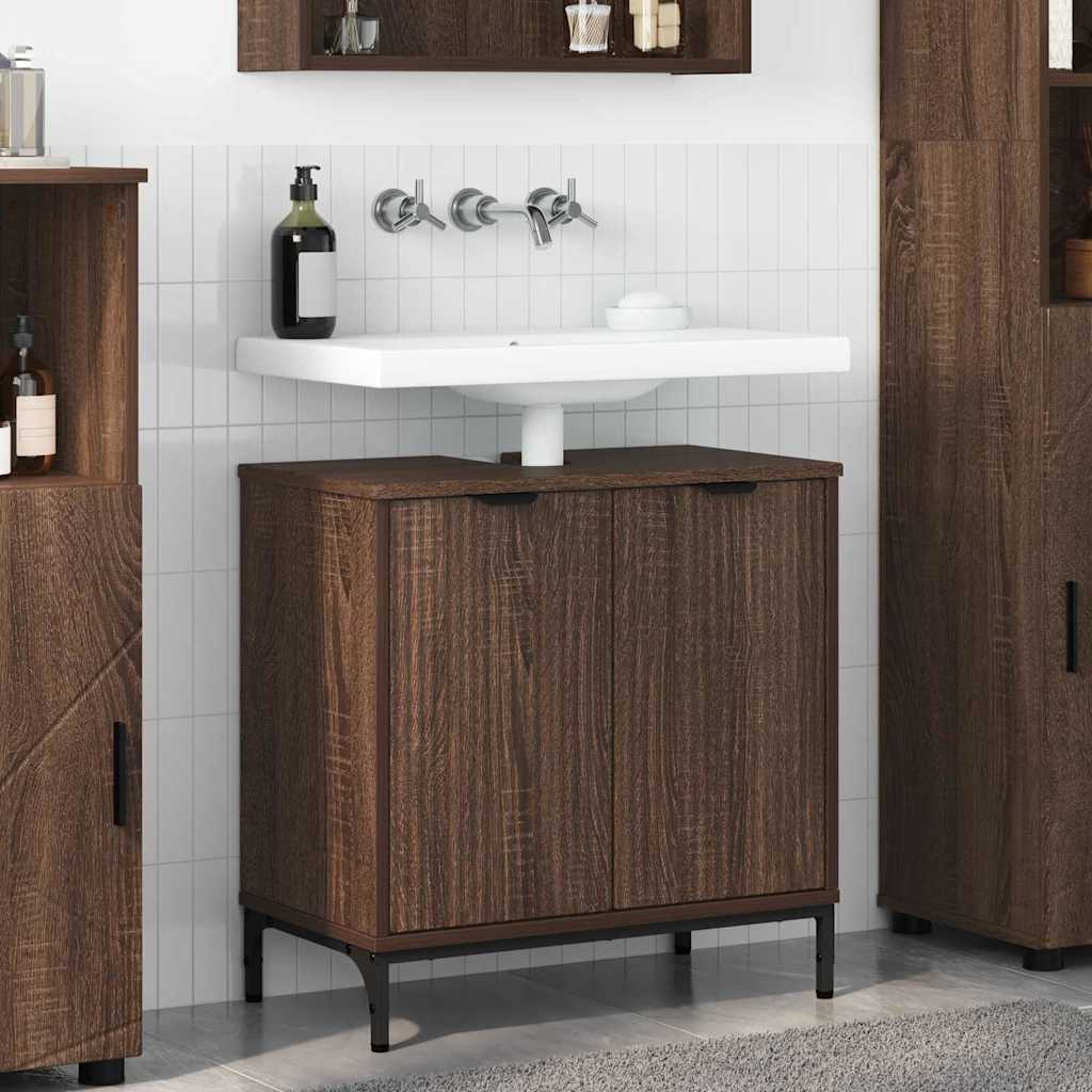 Badezimmer Waschbecken Schrank Braune Eiche 60,5 x 33,5 x 61 cm