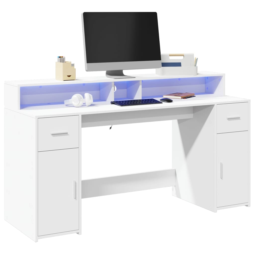 LED-Schreibtisch Weiß 160x55x91 cm Holzwerkstoff LED-Schreibtisch Weiß 160x55x91 cm Holzwerkstoff