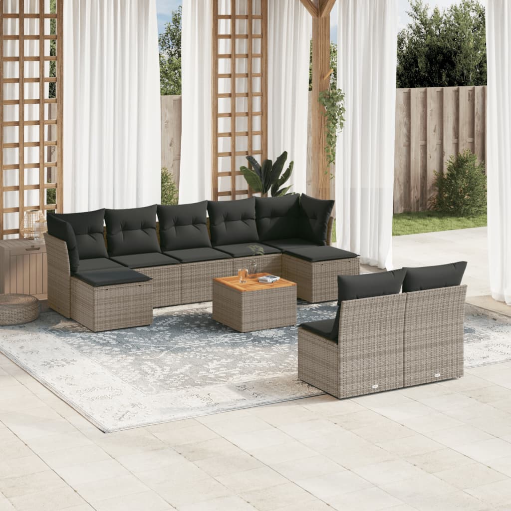 10-tlg. Garten-Sofagarnitur mit Kissen Grau Poly Rattan 10-tlg. Garten-Sofagarnitur mit Kissen Grau Poly Rattan