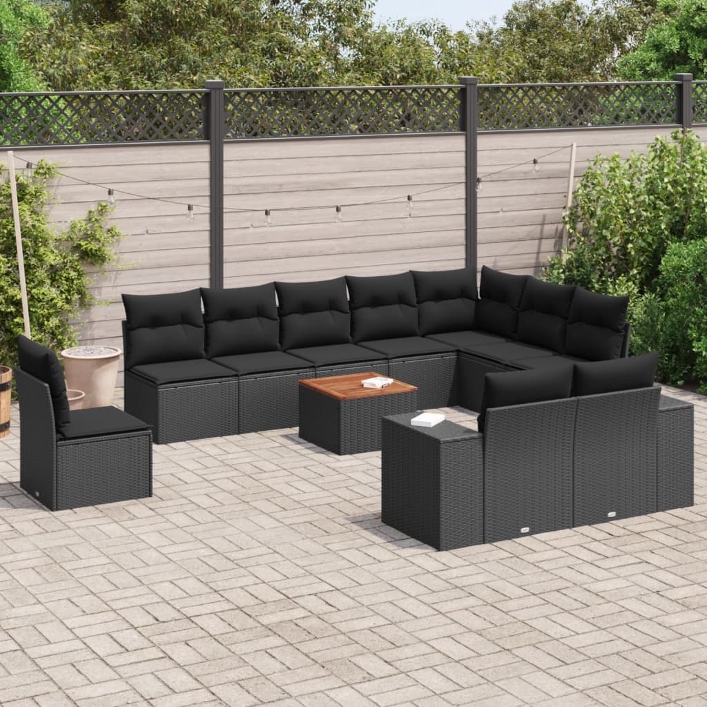 11-tlg. Garten-Sofagarnitur mit Kissen Schwarz Poly Rattan 11-tlg. Garten-Sofagarnitur mit Kissen Schwarz Poly Rattan