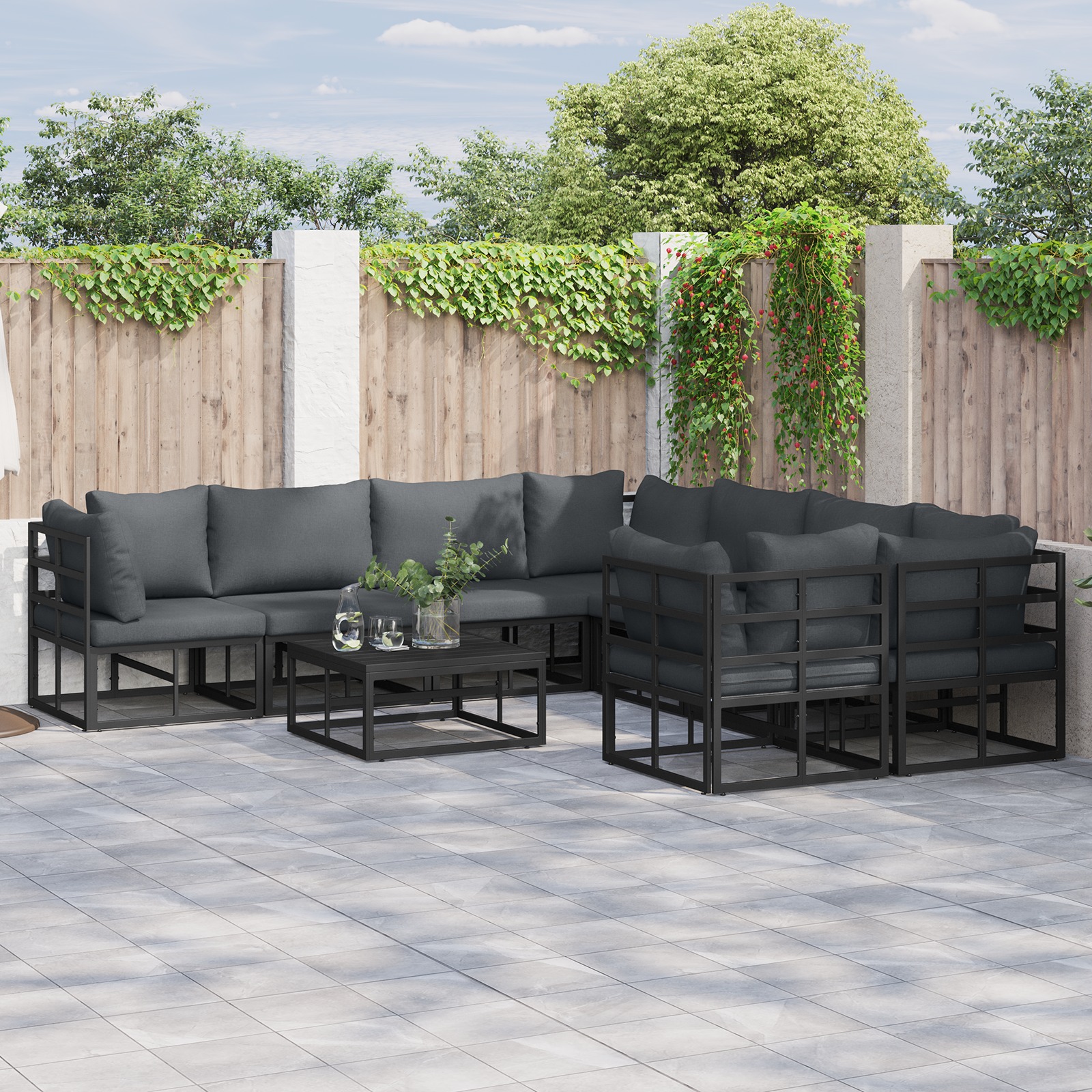 Garten-Sofa-Set 8 pcs Schwarz 283 x 283 x 71 cm Aluminium Garten-Sofa-Set 8 pcs Schwarz 283 x 283 x 71 cm Aluminium