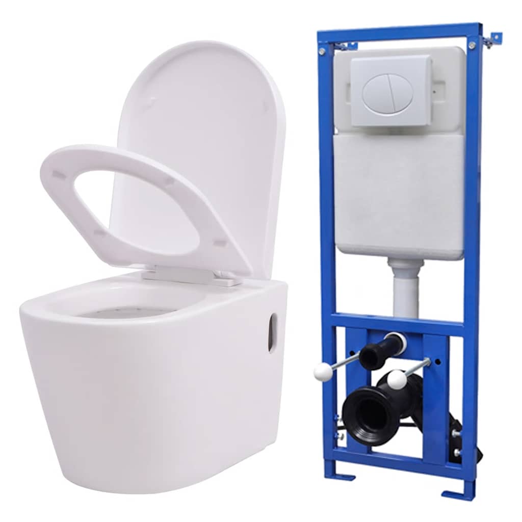 Hänge-Toilette mit Einbau-Spülkasten Keramik Weiß Hänge-Toilette mit Einbau-Spülkasten Keramik Weiß