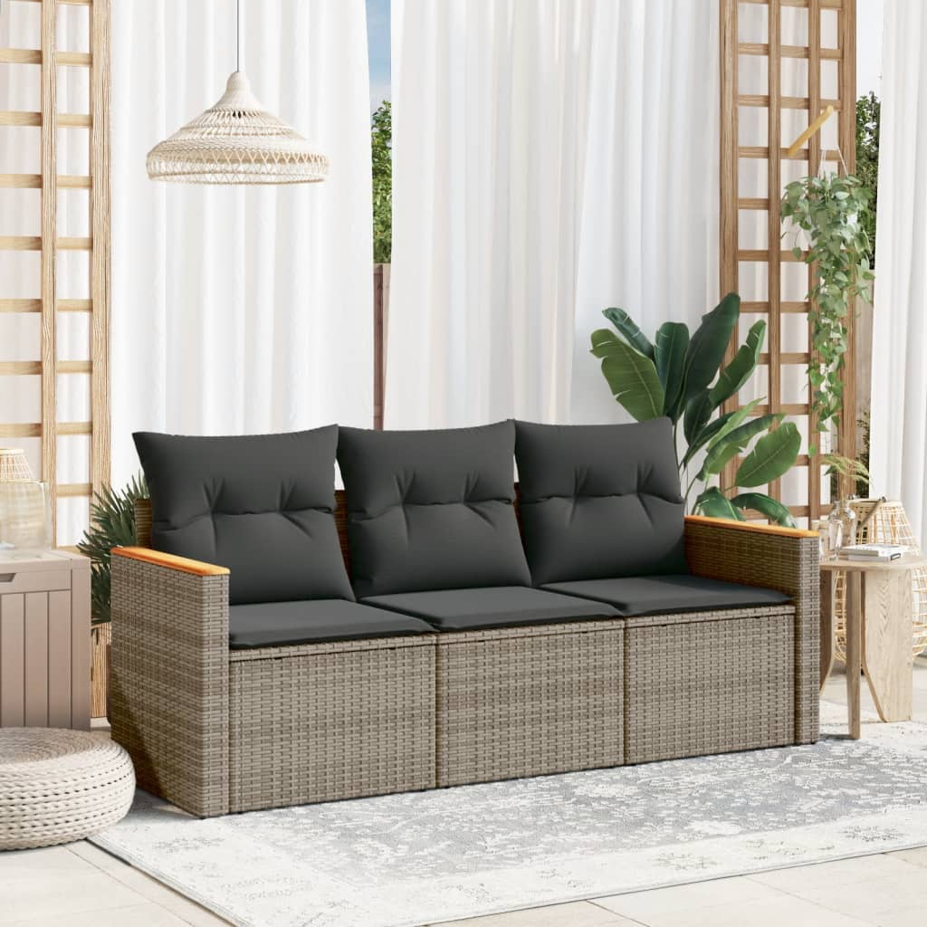 3-tlg. Garten-Sofagarnitur mit Kissen Grau Poly Rattan 3-tlg. Garten-Sofagarnitur mit Kissen Grau Poly Rattan