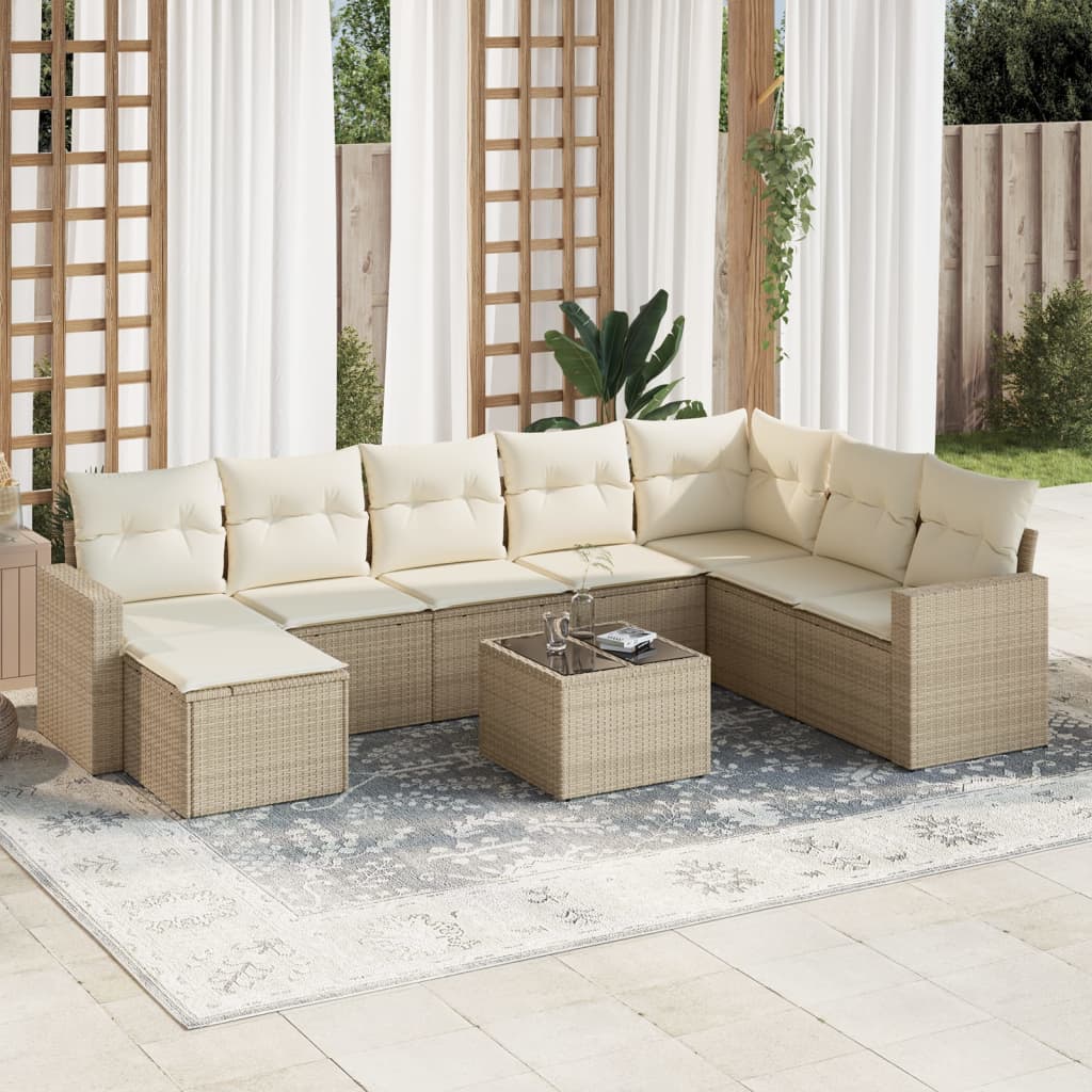 9-tlg. Garten-Sofagarnitur mit Kissen Beige Poly Rattan 9-tlg. Garten-Sofagarnitur mit Kissen Beige Poly Rattan