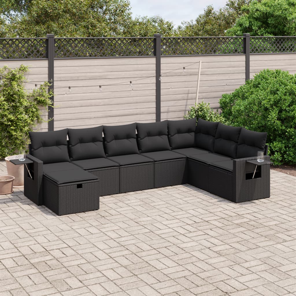 8-tlg. Garten-Sofagarnitur mit Kissen Schwarz Poly Rattan 8-tlg. Garten-Sofagarnitur mit Kissen Schwarz Poly Rattan
