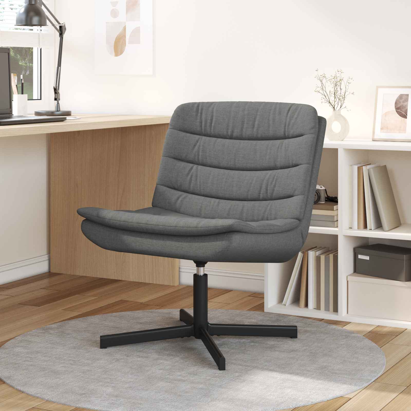 Schwenkstuhl Dunkelgrau Polyester, Metall Mittel Drehbar Schwenkstuhl Dunkelgrau Polyester, Metall Mittel Drehbar
