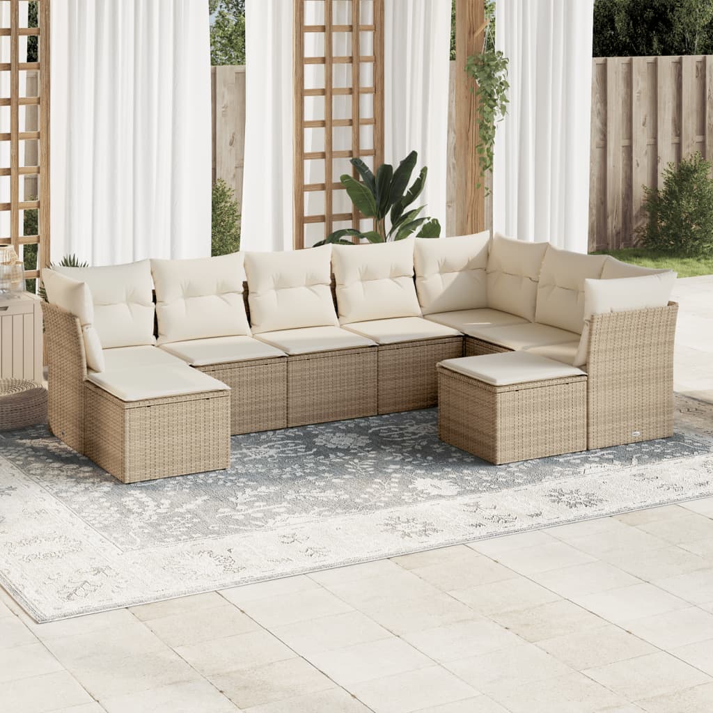9-tlg. Garten-Sofagarnitur mit Kissen Beige Poly Rattan 9-tlg. Garten-Sofagarnitur mit Kissen Beige Poly Rattan