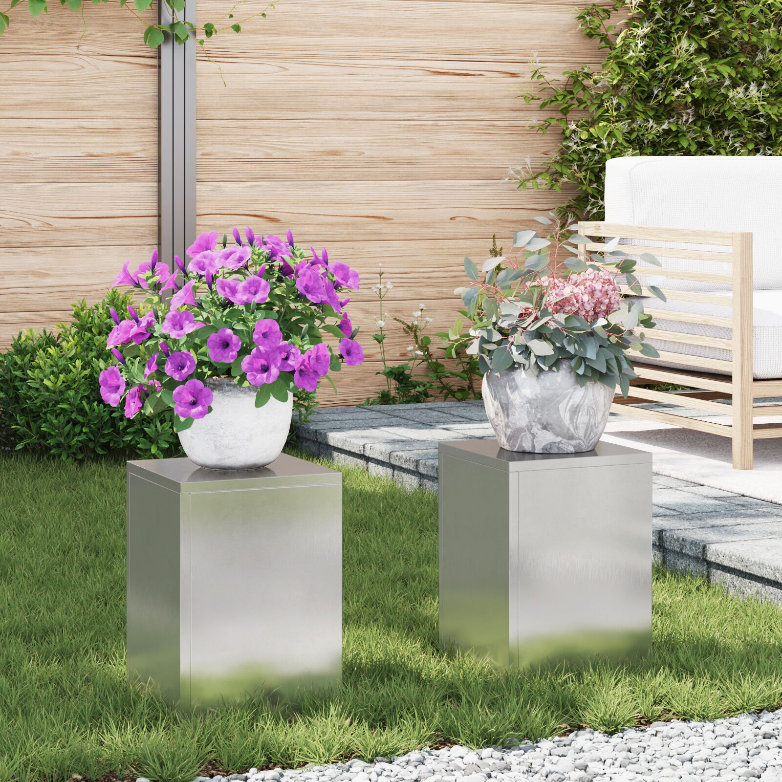 vidaXL Outdoor Pflanzenstände Säule 2 Stück 24x24x35 cm Edelstahl vidaXL Outdoor Pflanzenstände Säule 2 Stück 24x24x35 cm Edelstahl