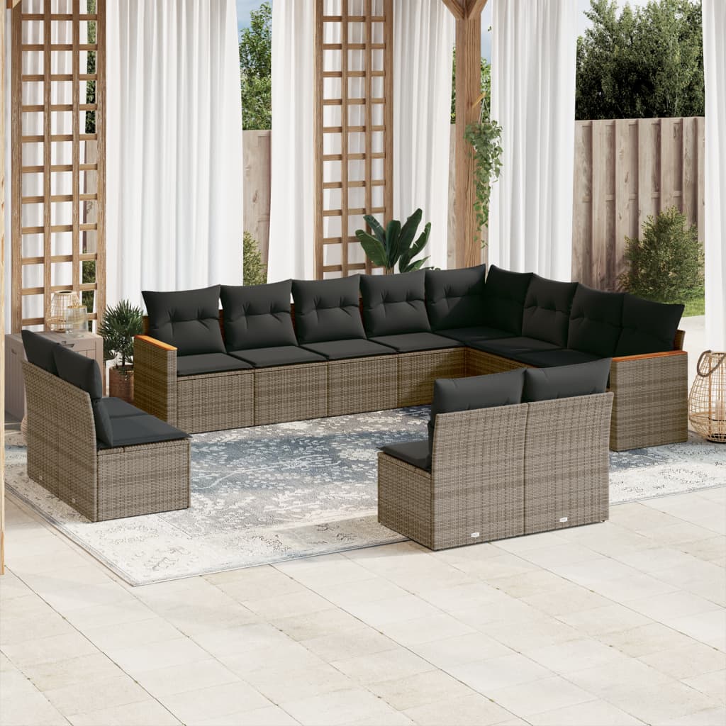 12-tlg. Garten-Sofagarnitur mit Kissen Grau Poly Rattan 12-tlg. Garten-Sofagarnitur mit Kissen Grau Poly Rattan