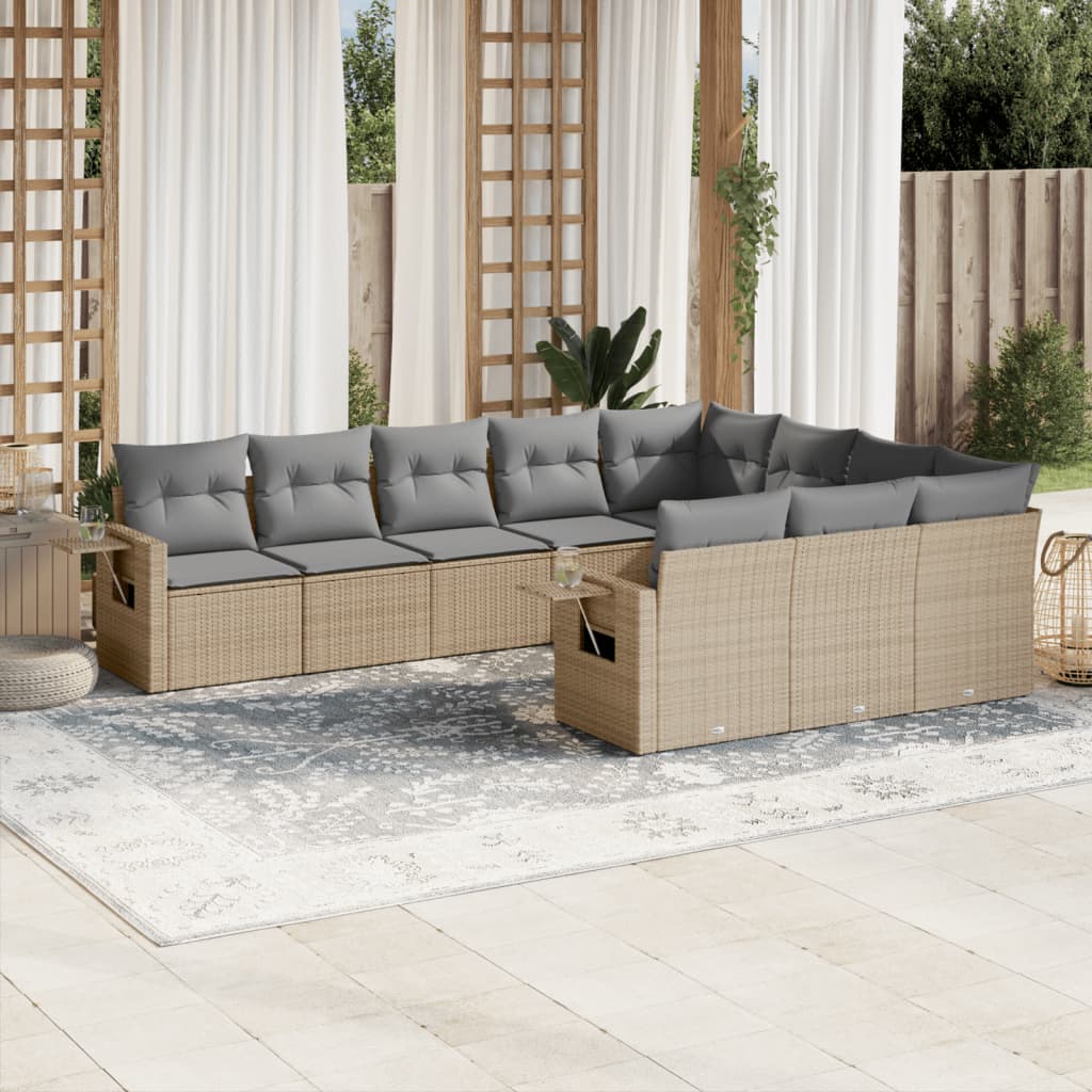 10-tlg. Garten-Sofagarnitur mit Kissen Beige Poly Rattan 10-tlg. Garten-Sofagarnitur mit Kissen Beige Poly Rattan