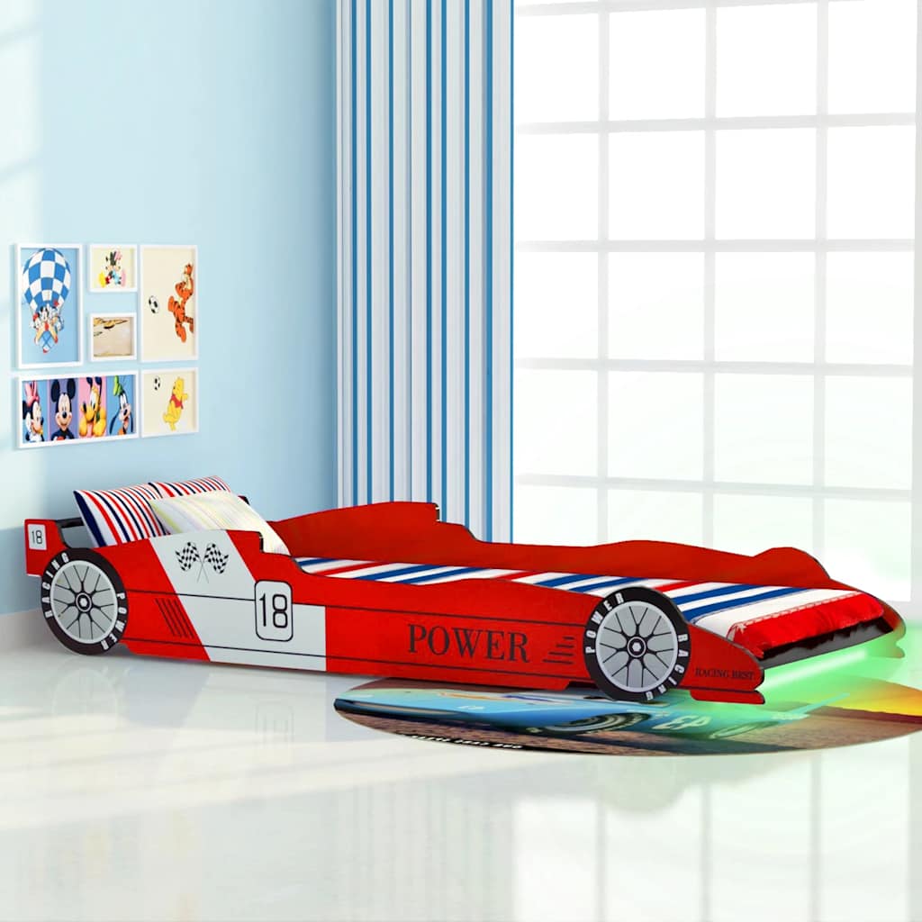 Kinderbett mit LED im Rennwagen-Design 90 x 200 cm Rot Kinderbett mit LED im Rennwagen-Design 90 x 200 cm Rot