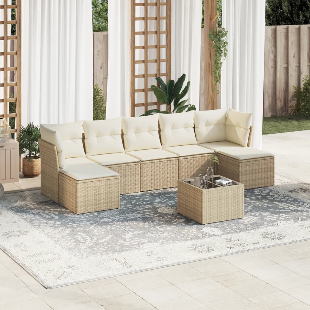 8-tlg. Garten-Sofagarnitur mit Kissen Beige Poly Rattan 8-tlg. Garten-Sofagarnitur mit Kissen Beige Poly Rattan