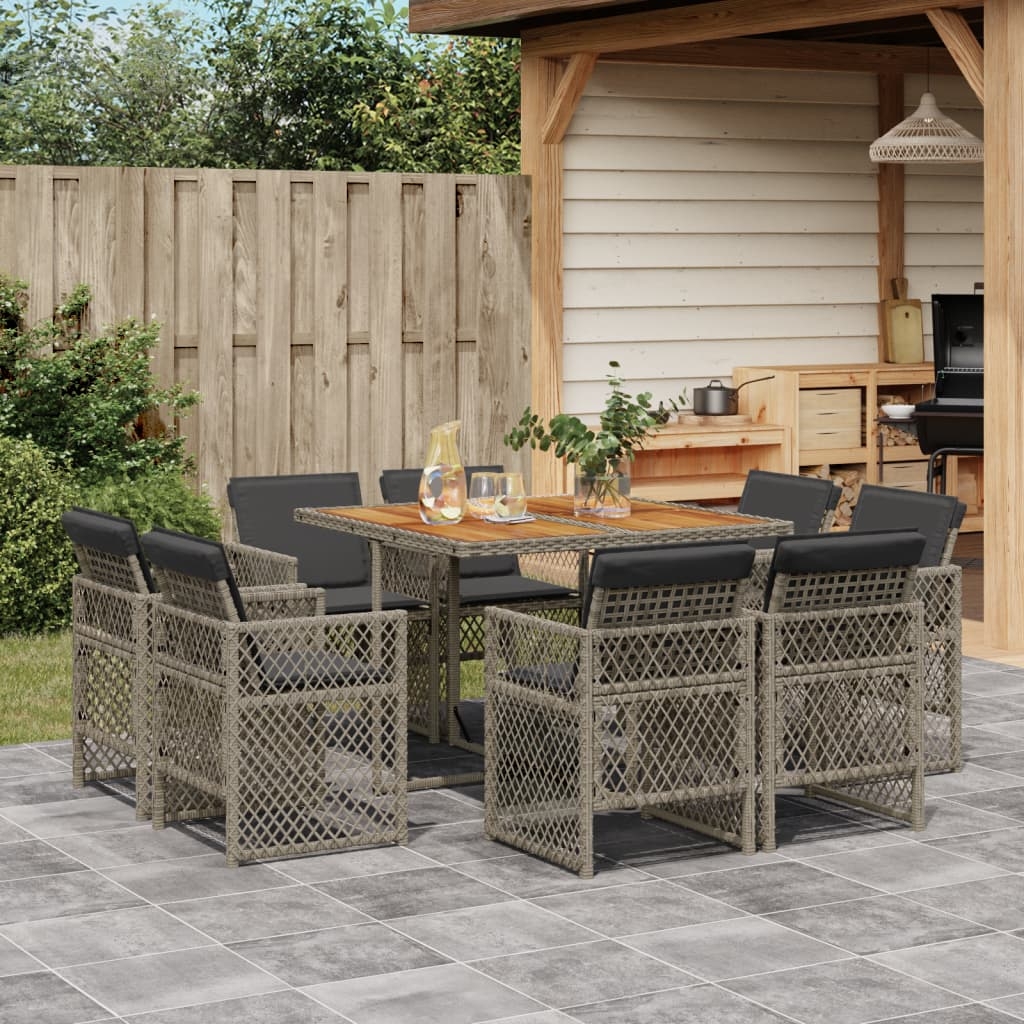 9-tlg. Garten-Essgruppe mit Kissen Grau Poly Rattan 9-tlg. Garten-Essgruppe mit Kissen Grau Poly Rattan