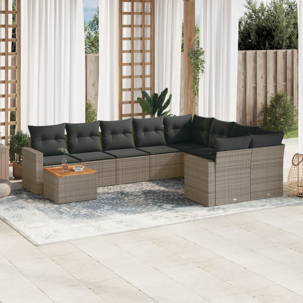 10-tlg. Garten-Sofagarnitur mit Kissen Grau Poly Rattan 10-tlg. Garten-Sofagarnitur mit Kissen Grau Poly Rattan
