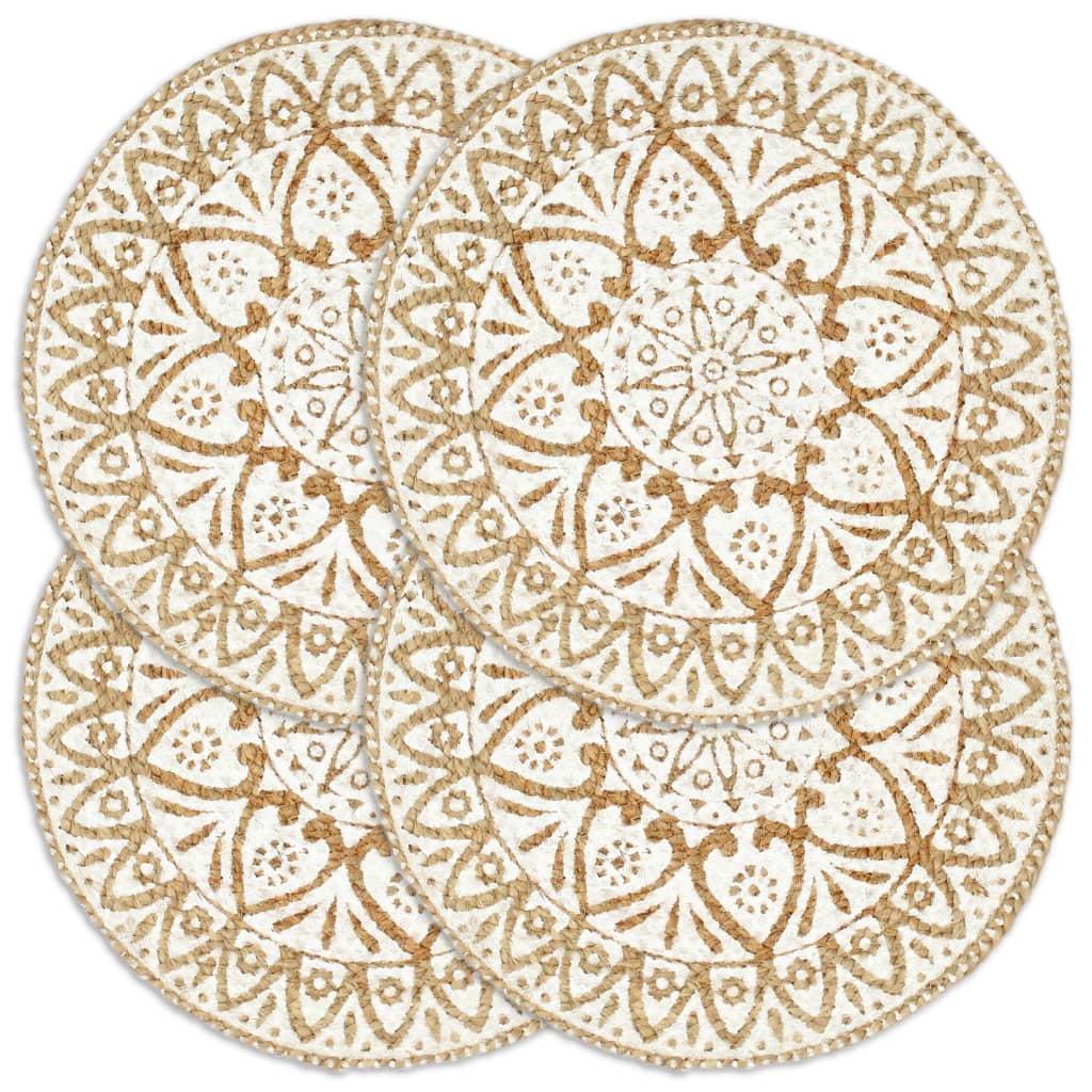Tischsets 4 Stk. Weiß 38 cm Rund Jute Tischsets 4 Stk. Weiß 38 cm Rund Jute