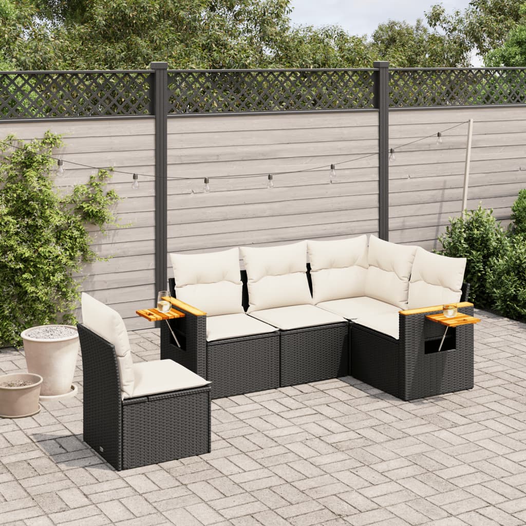 5-tlg. Garten-Sofagarnitur mit Kissen Schwarz Poly Rattan 5-tlg. Garten-Sofagarnitur mit Kissen Schwarz Poly Rattan