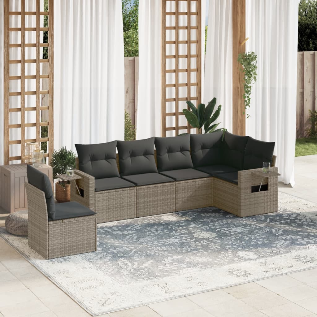 6-tlg. Garten-Sofagarnitur mit Kissen Grau Poly Rattan 6-tlg. Garten-Sofagarnitur mit Kissen Grau Poly Rattan