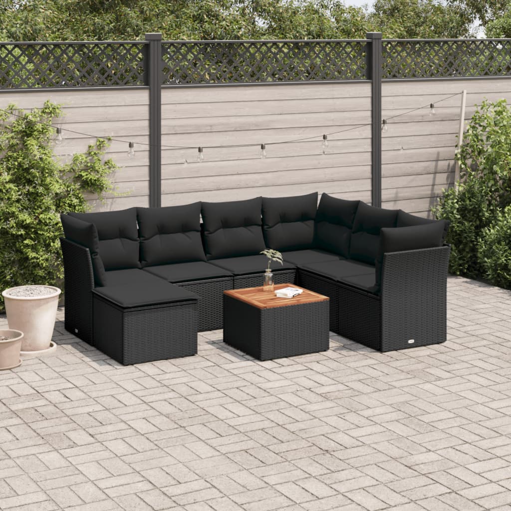 8-tlg. Garten-Sofagarnitur mit Kissen Schwarz Poly Rattan 8-tlg. Garten-Sofagarnitur mit Kissen Schwarz Poly Rattan