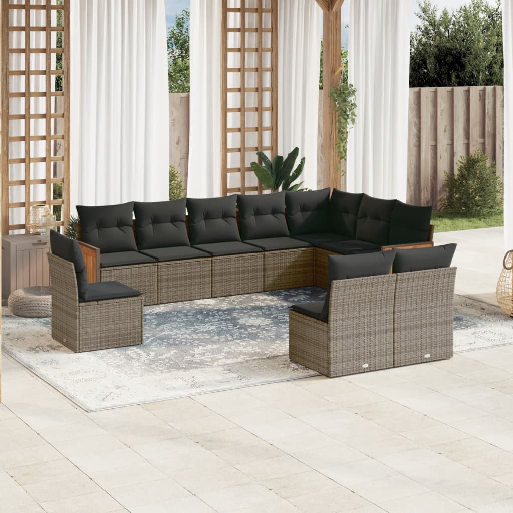 10-tlg. Garten-Sofagarnitur mit Kissen Grau Poly Rattan 10-tlg. Garten-Sofagarnitur mit Kissen Grau Poly Rattan