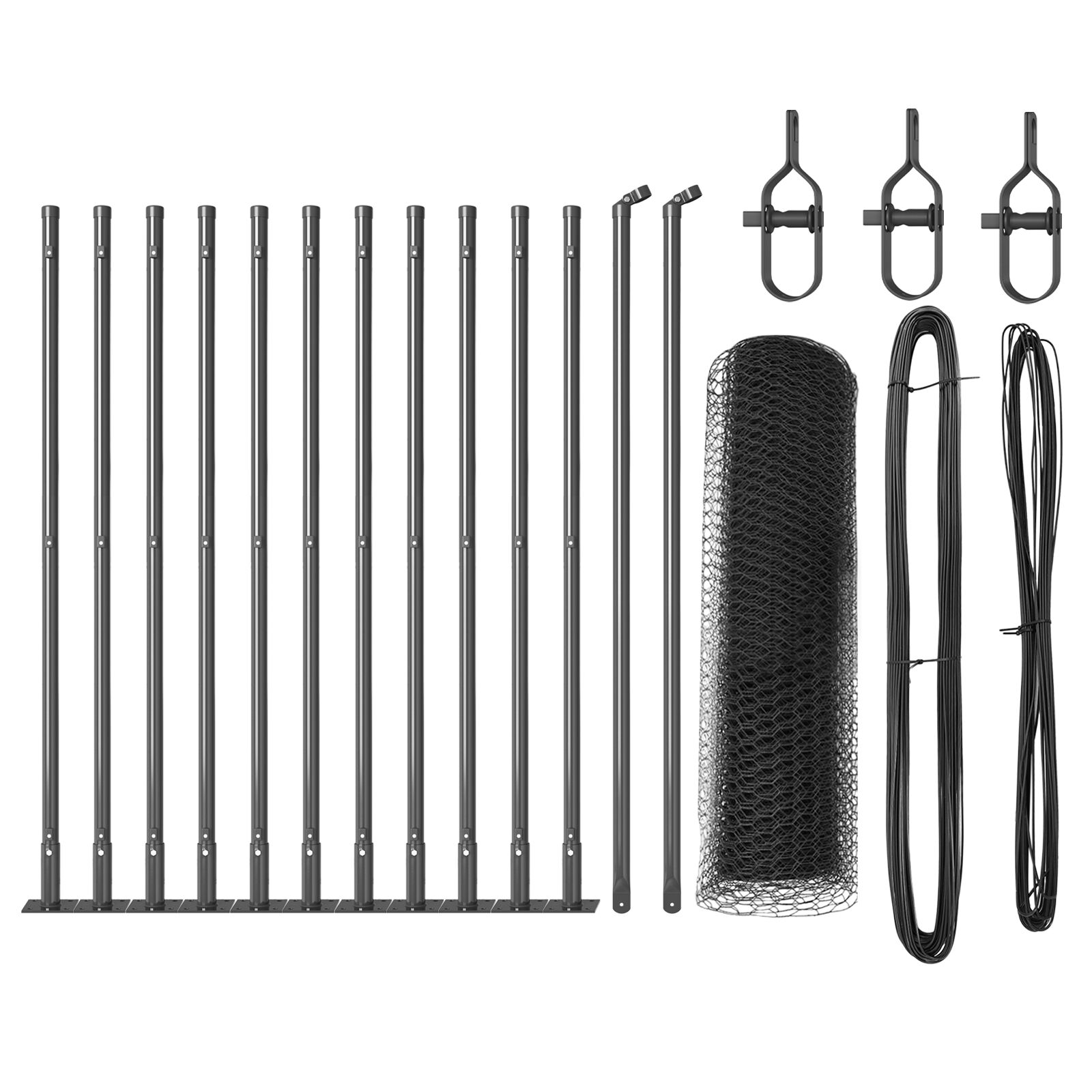 Sechseckzaun Grau 0,6x25 m Stahl, Zaunpfosten mit Fußplatten 13 Stück Ø32mm 70cm verzinkter Stahl