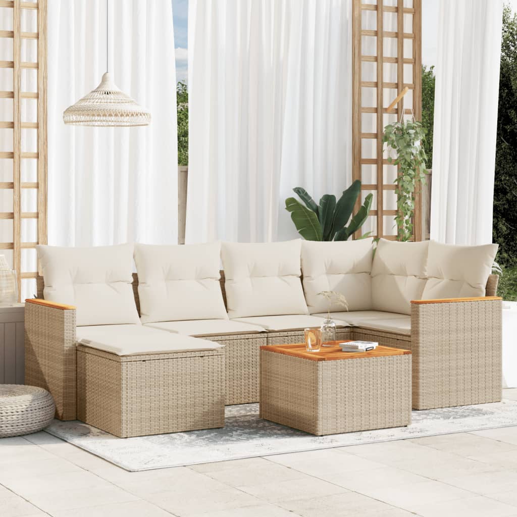 7-tlg. Garten-Sofagarnitur mit Kissen Beige Poly Rattan 7-tlg. Garten-Sofagarnitur mit Kissen Beige Poly Rattan