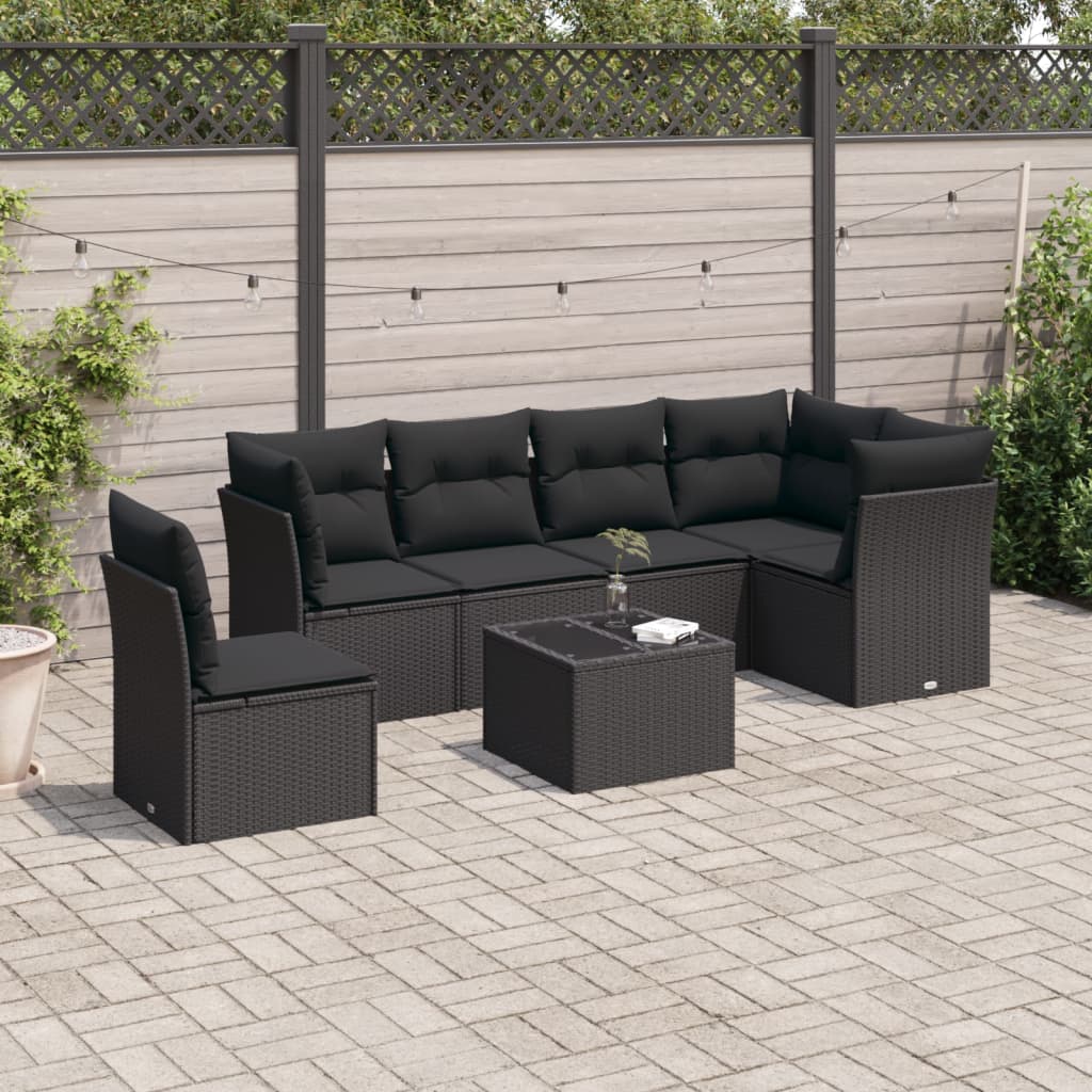 6-tlg. Garten-Sofagarnitur mit Kissen Braun Poly Rattan