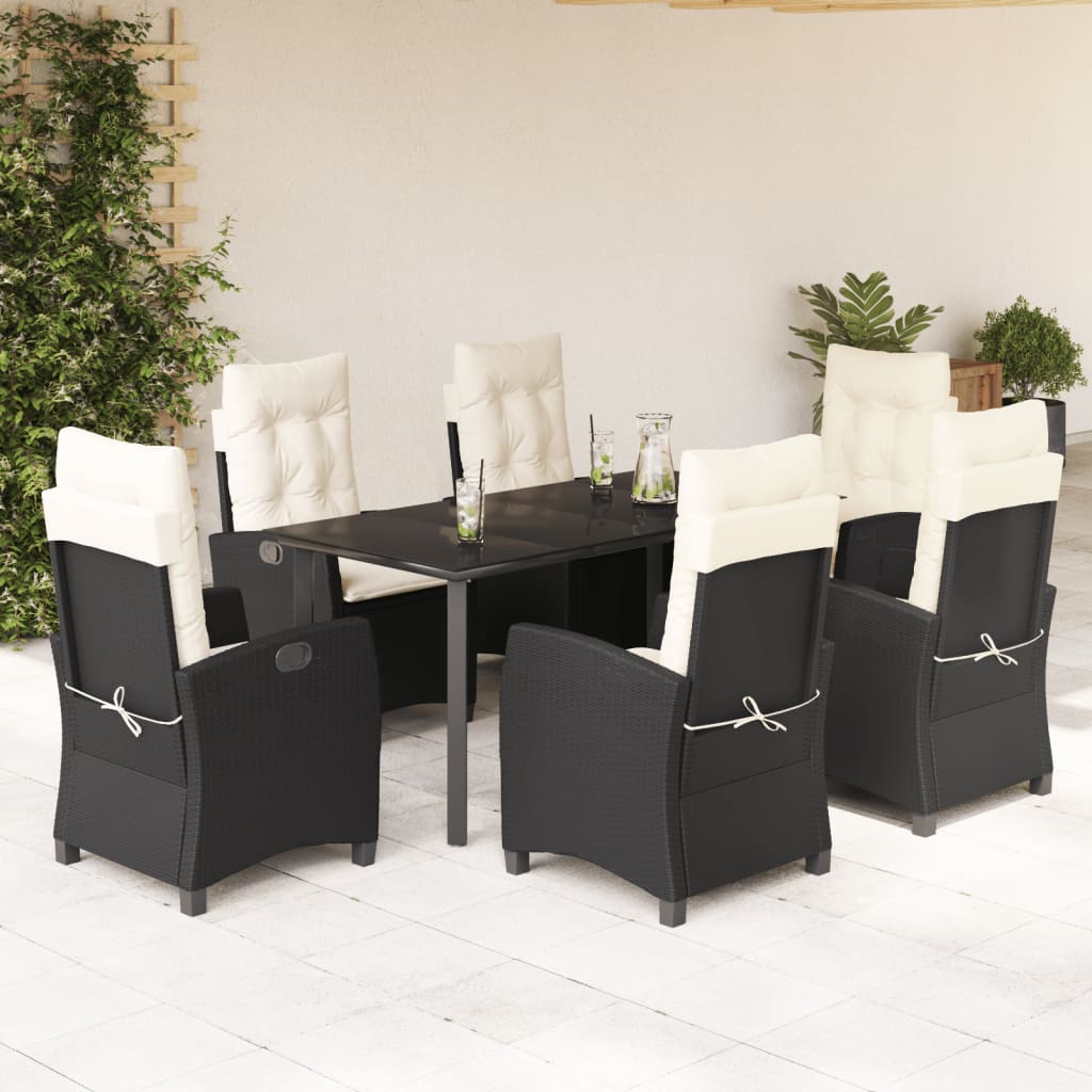 7-tlg. Garten-Essgruppe mit Kissen Schwarz Poly Rattan 7-tlg. Garten-Essgruppe mit Kissen Schwarz Poly Rattan