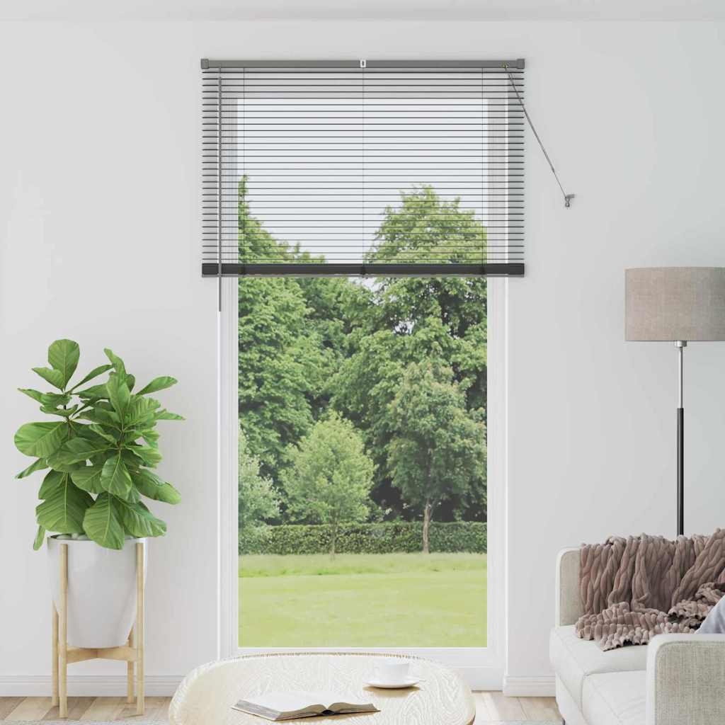 Fenster Jalousie mit Vorhängen Sonstiges Dunkelgrau 80 x 130 cm Aluminium