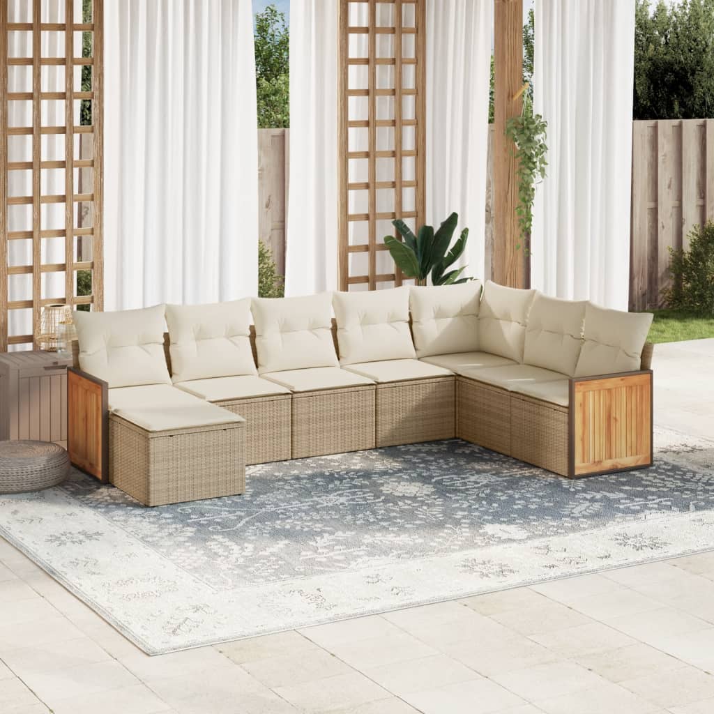 8-tlg. Garten-Sofagarnitur mit Kissen Beige Poly Rattan 8-tlg. Garten-Sofagarnitur mit Kissen Beige Poly Rattan