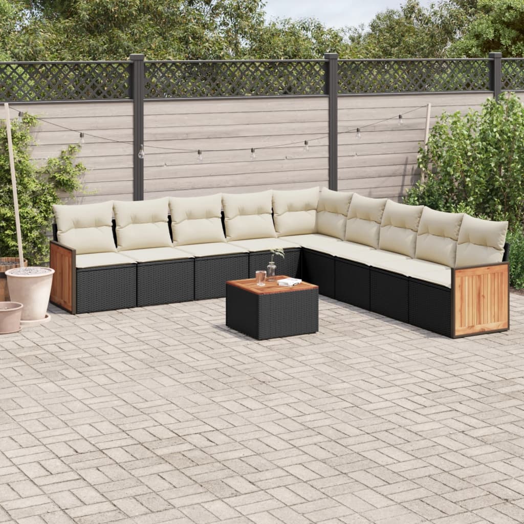 10-tlg. Garten-Sofagarnitur mit Kissen Schwarz Poly Rattan 10-tlg. Garten-Sofagarnitur mit Kissen Schwarz Poly Rattan