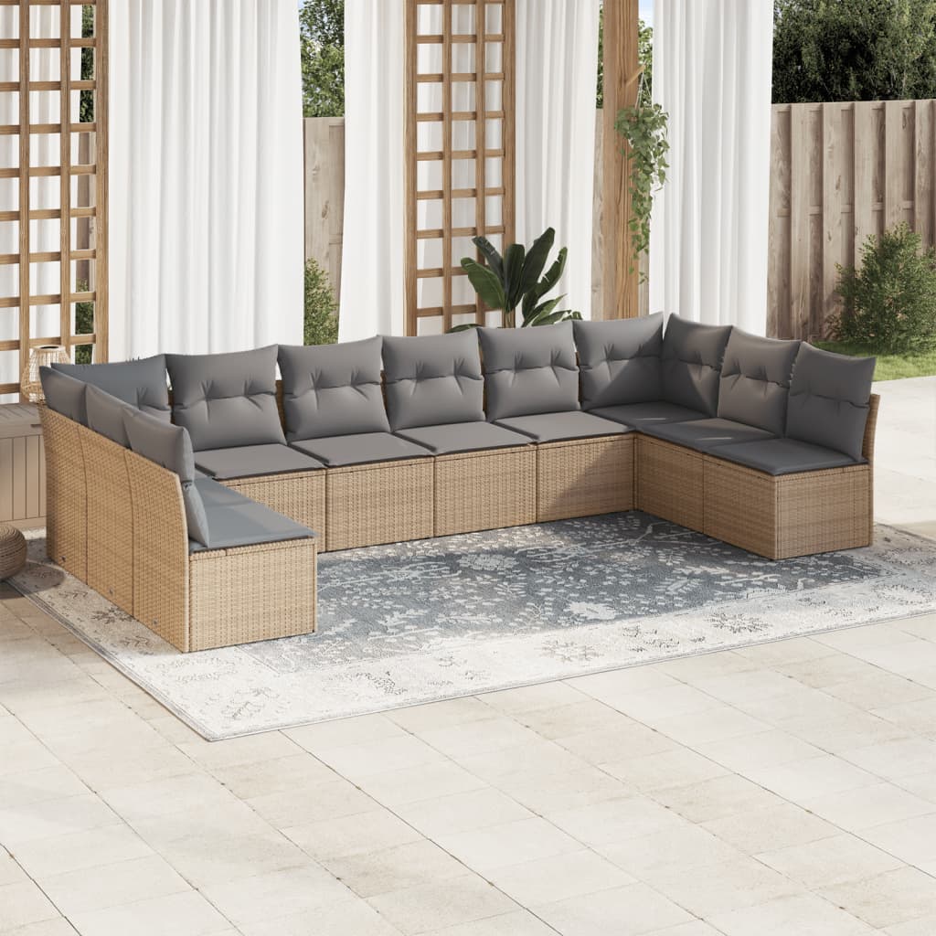 10-tlg. Garten-Sofagarnitur mit Kissen Beige Poly Rattan 10-tlg. Garten-Sofagarnitur mit Kissen Beige Poly Rattan