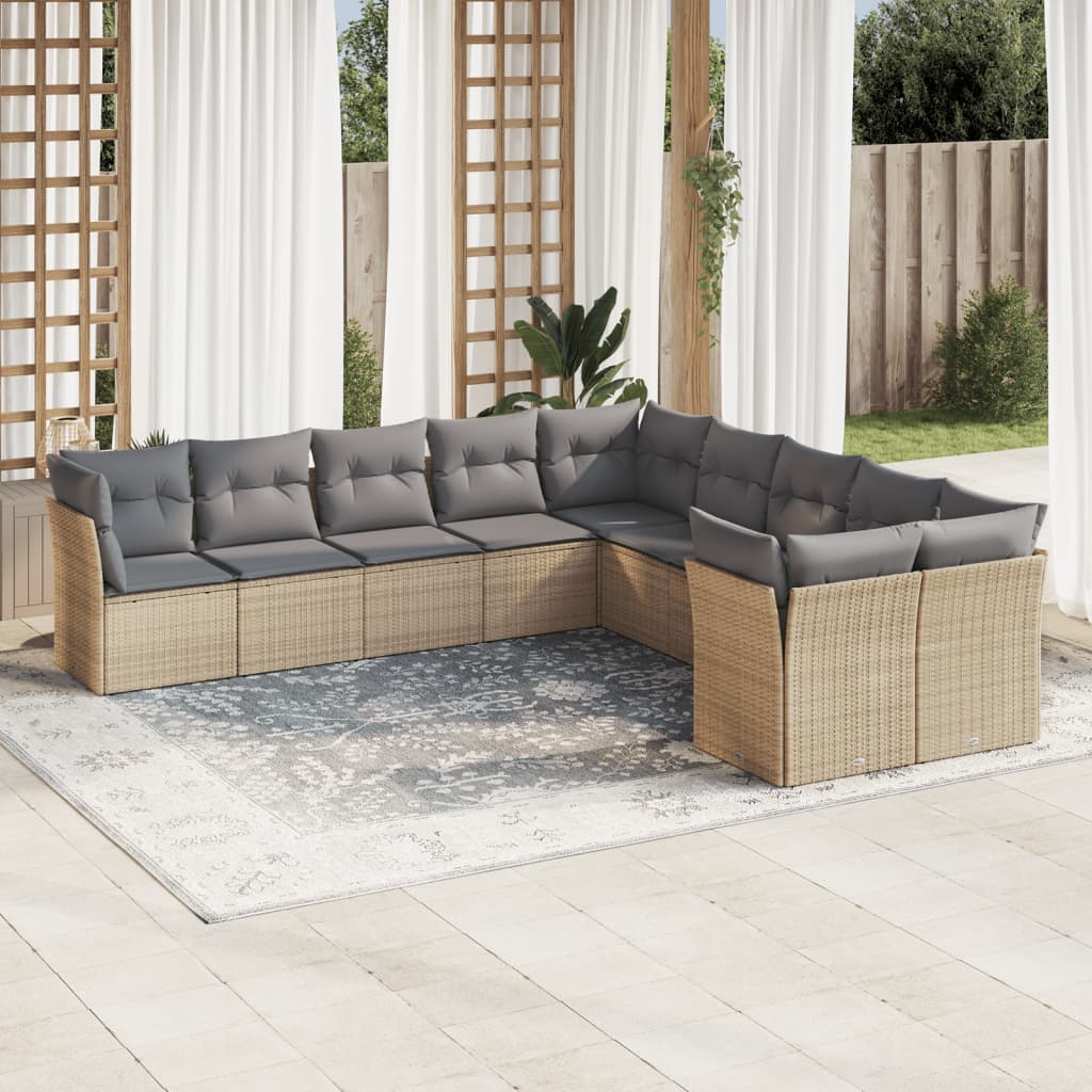10-tlg. Garten-Sofagarnitur mit Kissen Beige Poly Rattan 10-tlg. Garten-Sofagarnitur mit Kissen Beige Poly Rattan