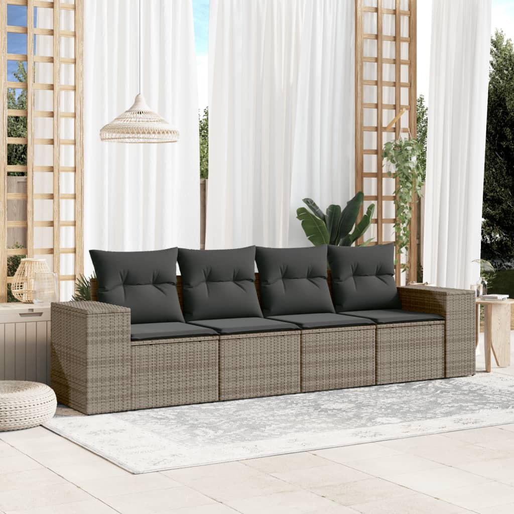 4-tlg. Garten-Sofagarnitur mit Kissen Grau Poly Rattan 4-tlg. Garten-Sofagarnitur mit Kissen Grau Poly Rattan