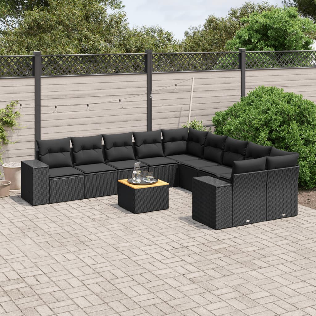 11-tlg. Garten-Sofagarnitur mit Kissen Schwarz Poly Rattan 11-tlg. Garten-Sofagarnitur mit Kissen Schwarz Poly Rattan