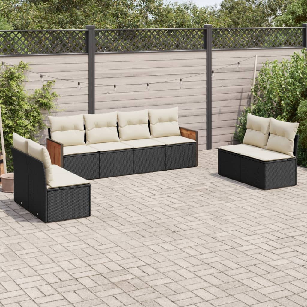 8-tlg. Garten-Sofagarnitur mit Kissen Schwarz Poly Rattan 8-tlg. Garten-Sofagarnitur mit Kissen Schwarz Poly Rattan